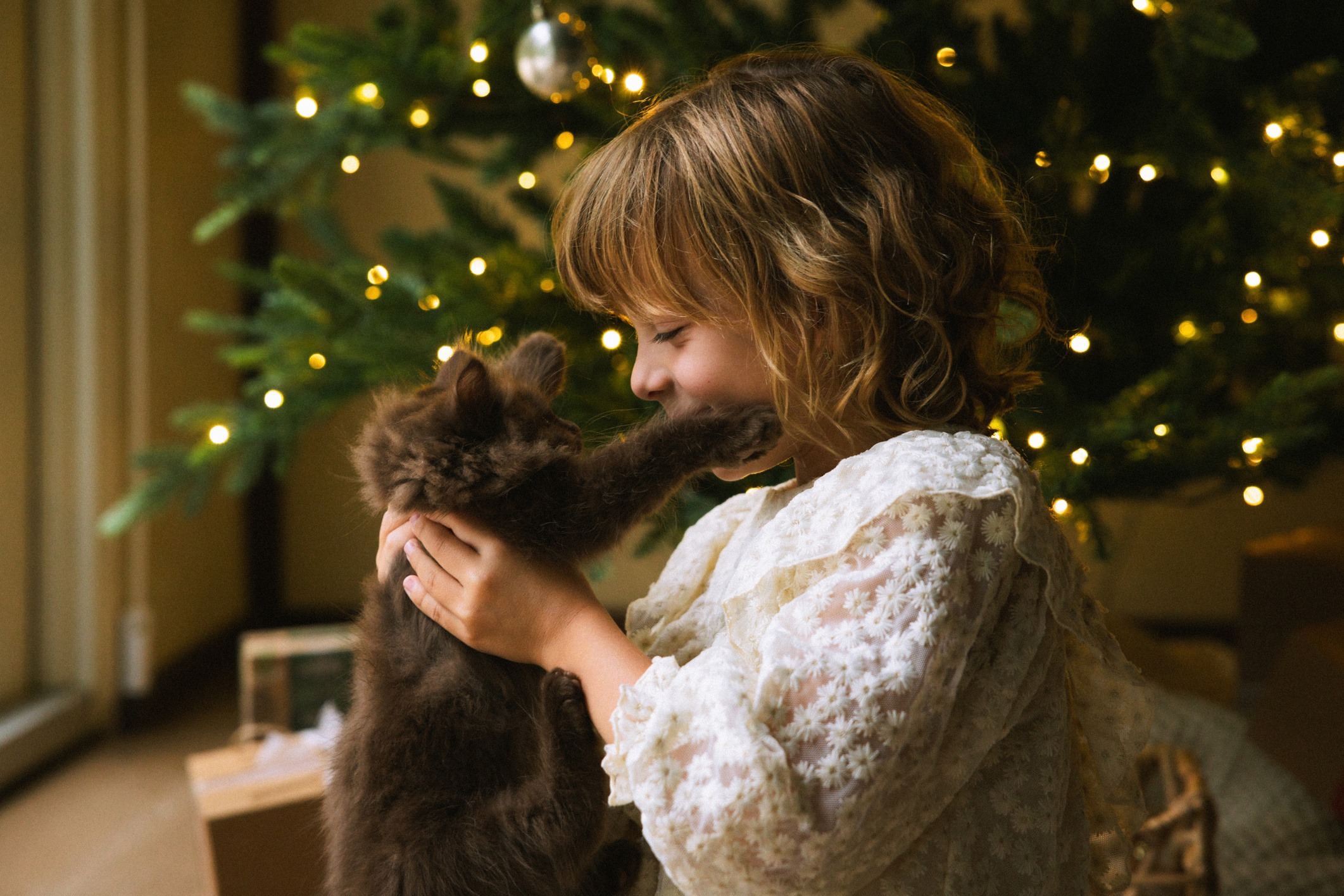 Una niña abraza a su perro
